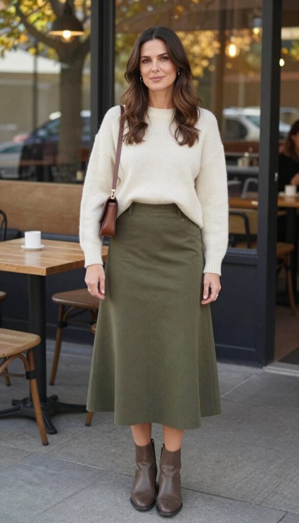 6. Soft Knit Pullover and A-Line Skirt