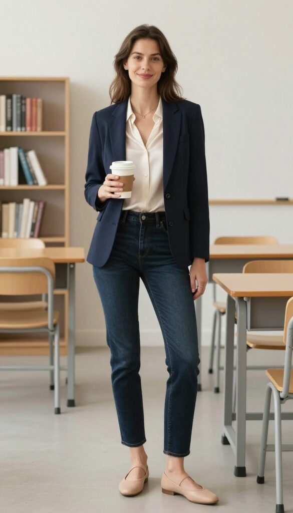 4. Blazer with Dark Wash Jeans and a Simple Blouse
