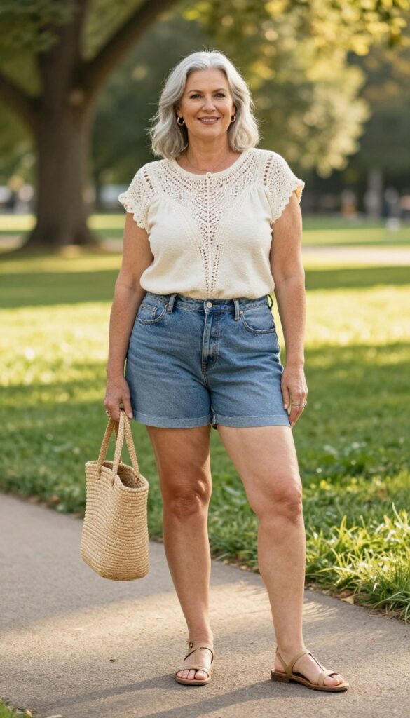 12. Crochet Top with High-Waisted Shorts