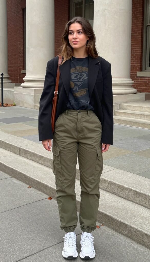 3. Graphic Tee with a Blazer and Cargo Pants