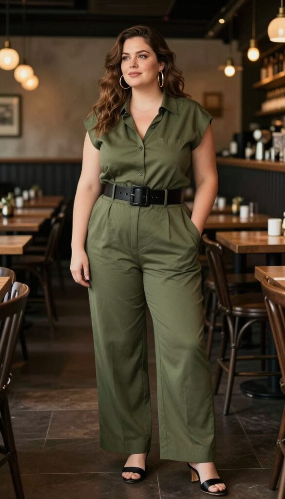 10. Jumpsuit with a Belt and Statement Earrings