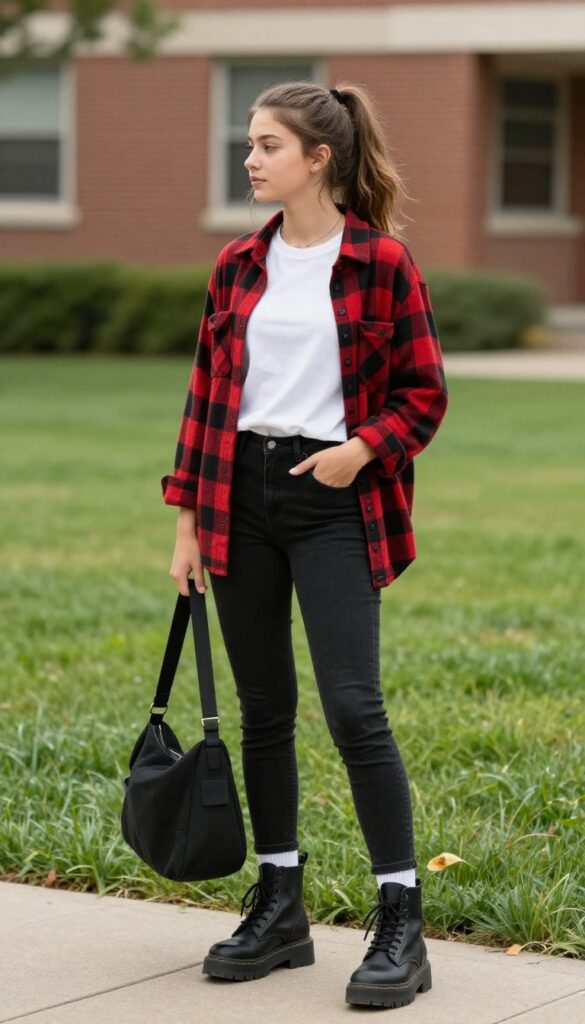 9. Flannel Shirt + Black Jeans + Combat Boots