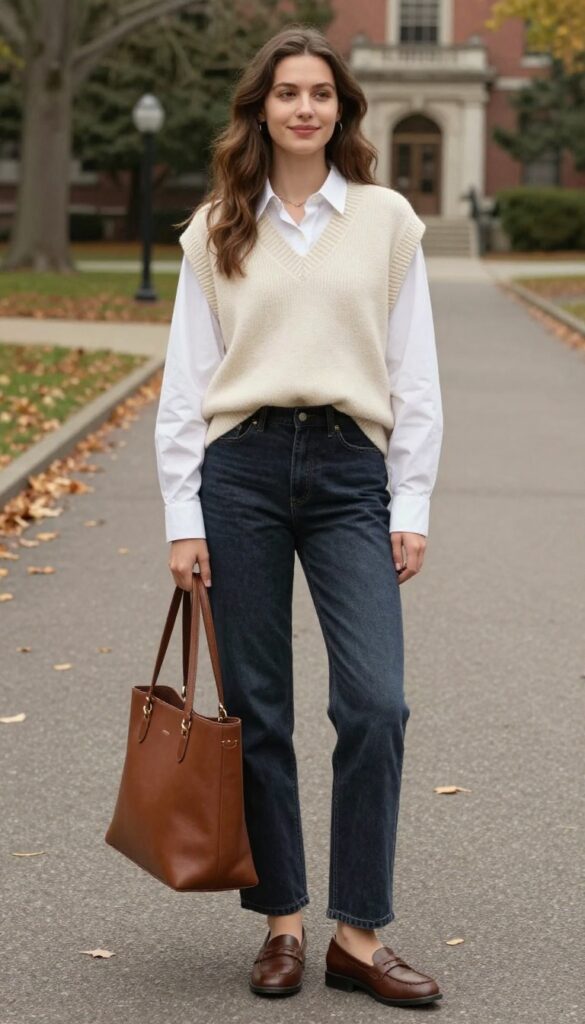 2. Button-Down Shirt Layered Under a Sweater Vest