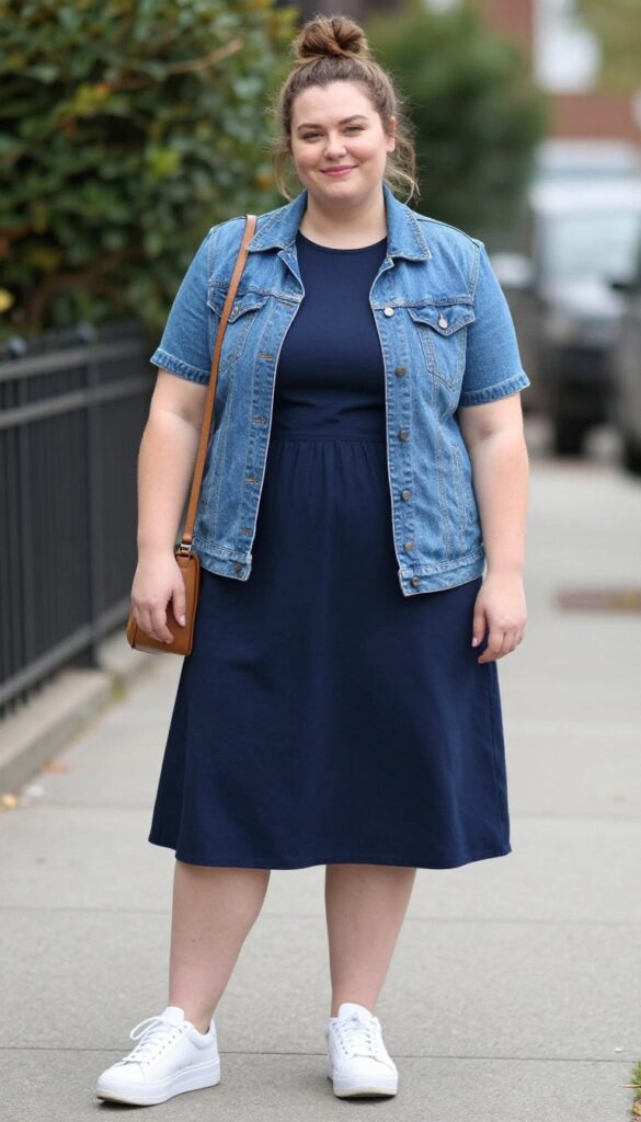 11. A-Line Dress and a Denim Vest