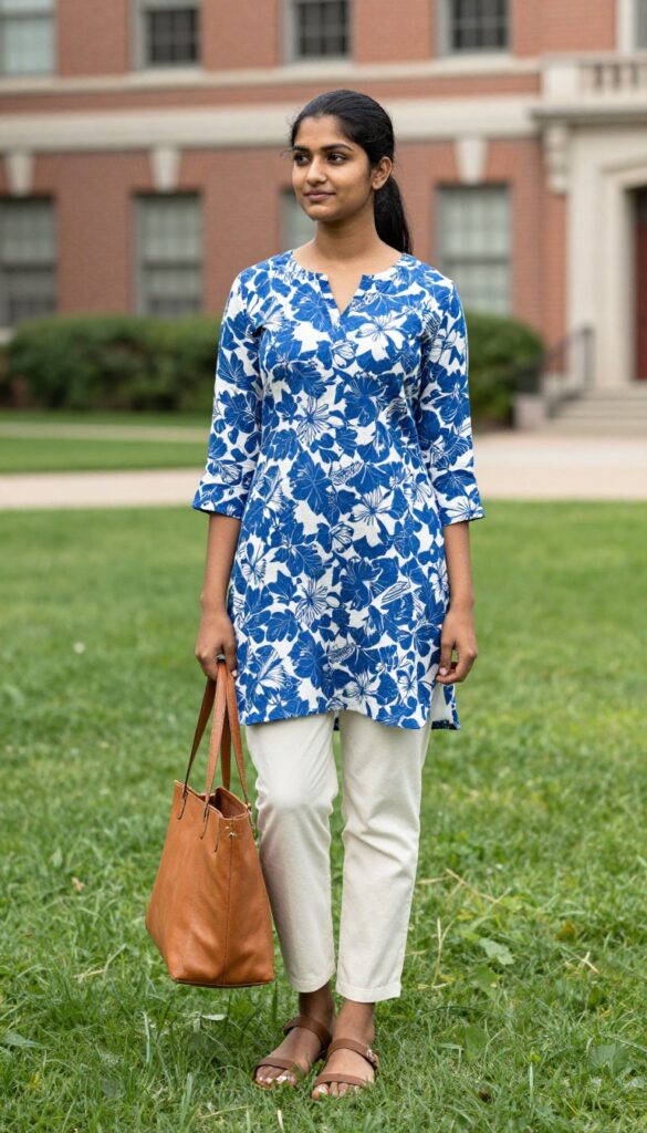 3. Printed A-Line Kurta with Straight Pants