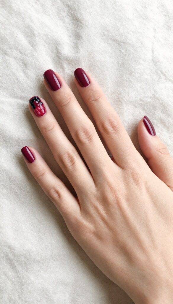 Matte berry nails with soft velvet finish