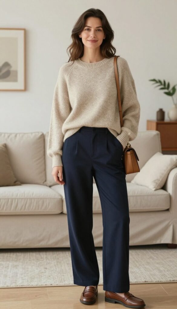 3. The Cozy Knit with Trousers