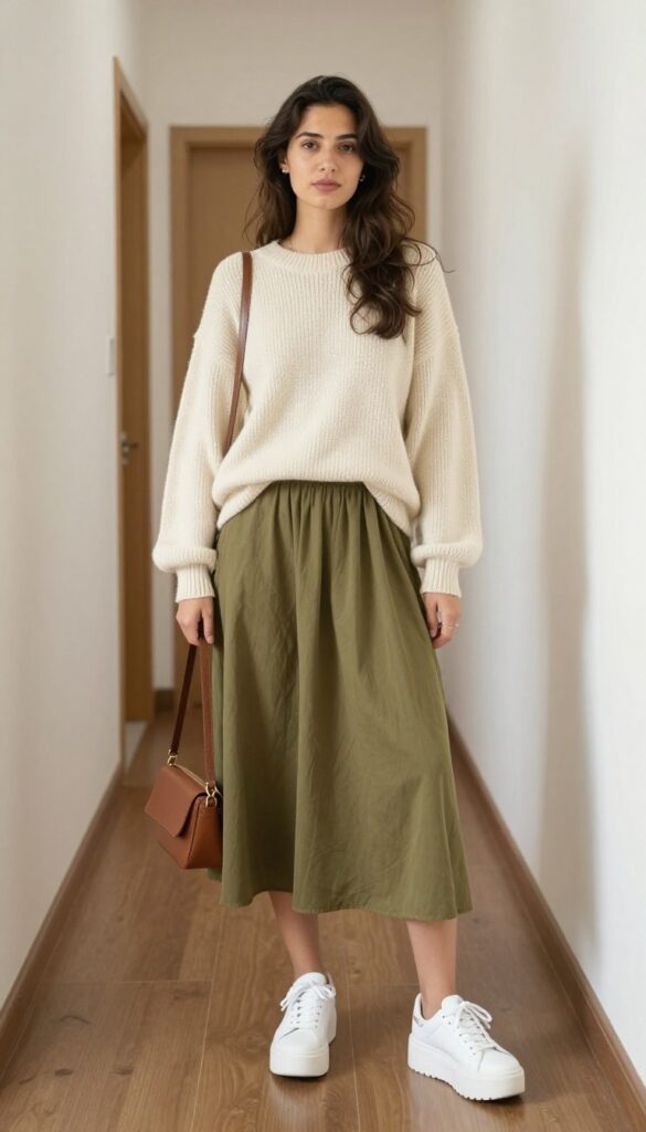 7. Midi Skirt and a Chunky Knit