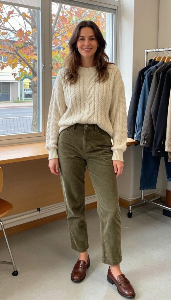 4. Cable Knit Sweater With Corduroy Pants