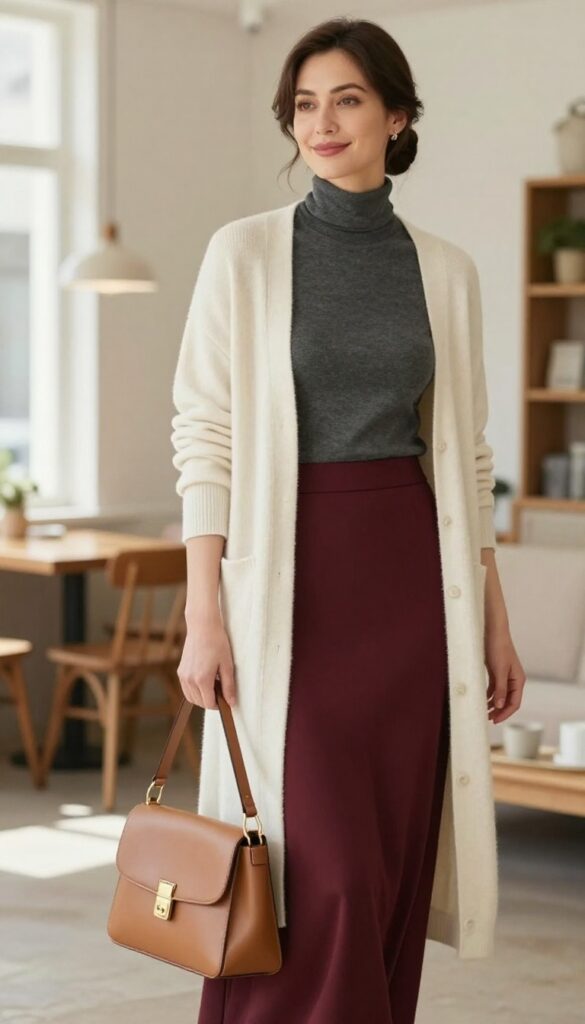 3. Maxi Skirt with a Fitted Turtleneck