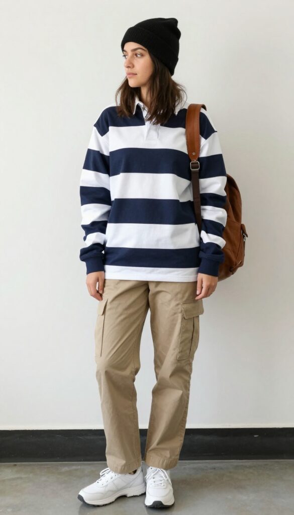 14. Rugby Shirt With Cargo Pants and Sneakers