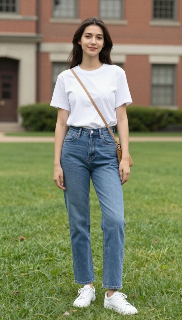 1. The Perfect White Tee and High-Waisted Jeans