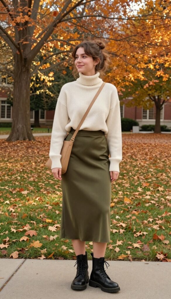 11. Turtleneck + Slip Skirt + Combat Boots