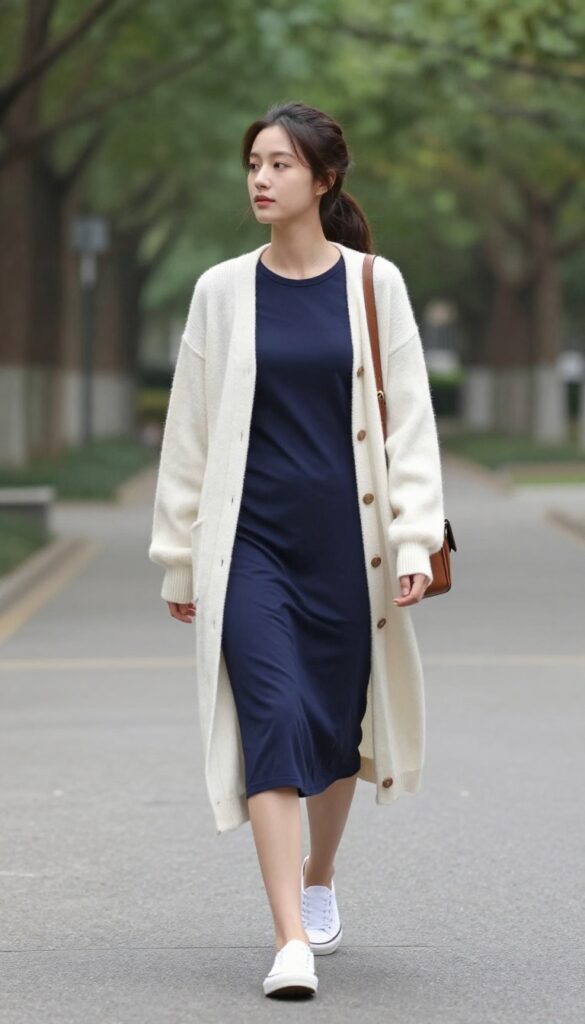 7. Cardigan and Midi Dress