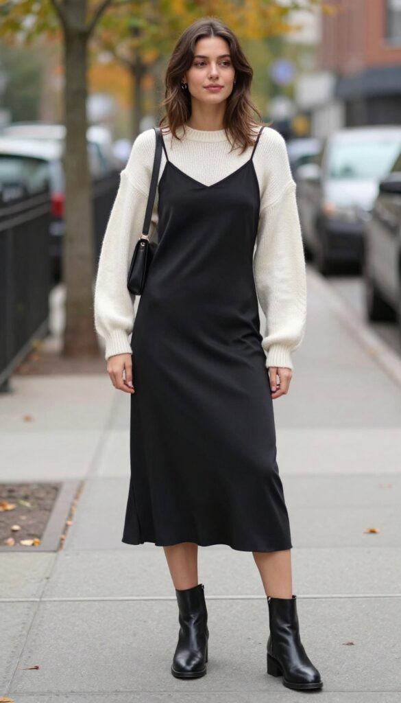 2. The Slip Dress with a Chunky Sweater