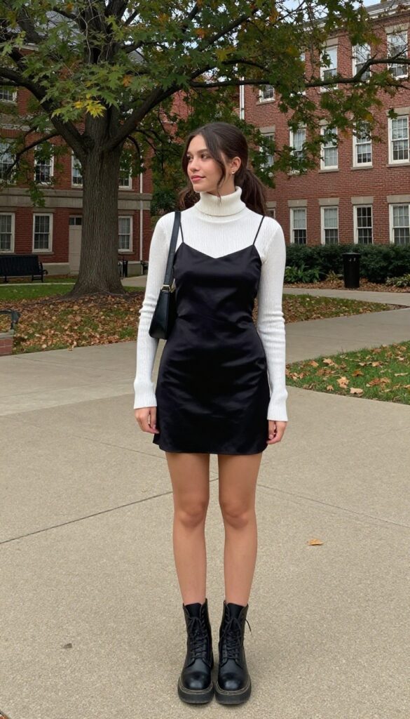 11. Slip Dress + Turtleneck + Combat Boots