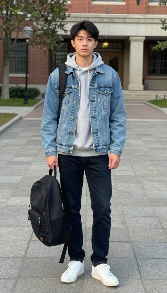 1. The Denim Jacket and Hoodie Combo