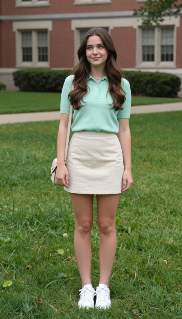 11. Knit Polo Shirt with A-Line Mini Skirt