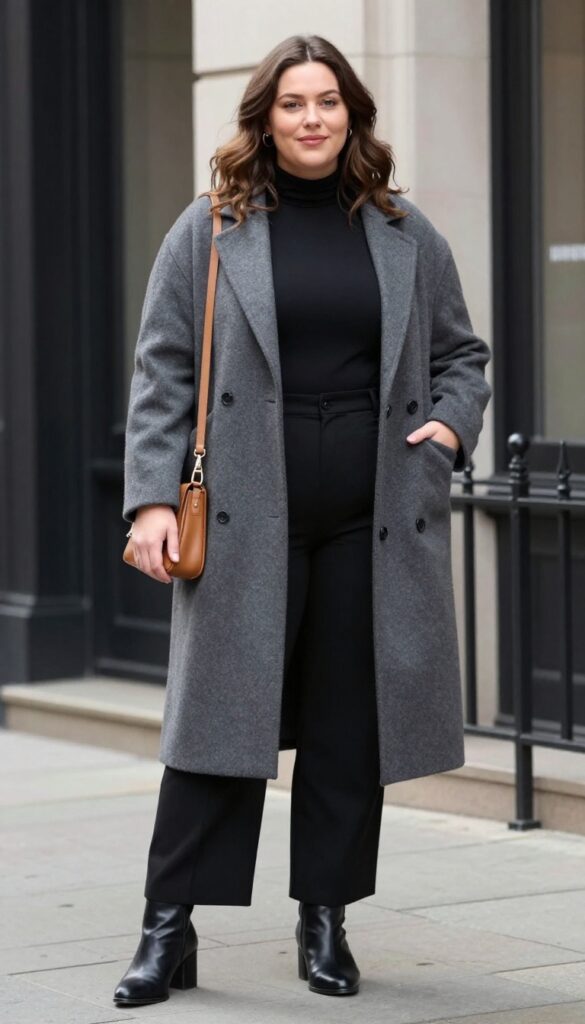 15. Cape Coat + Turtleneck + Wide-Leg Pants + Block Heel Booties