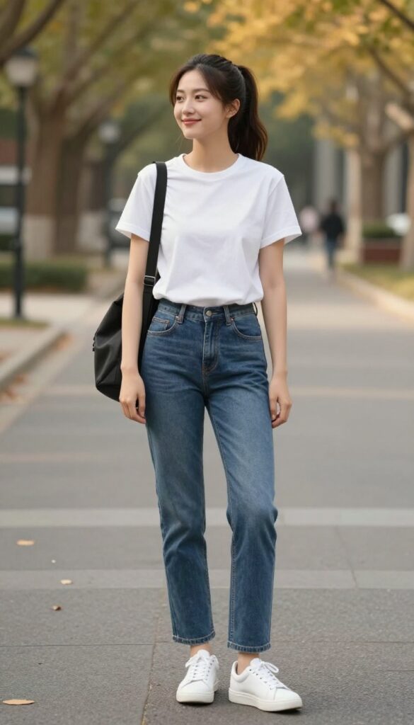 1. Classic Jeans and a White Tee with Sneakers