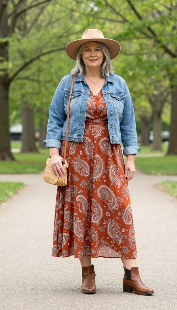 2. Maxi Dress with a Denim Jacket