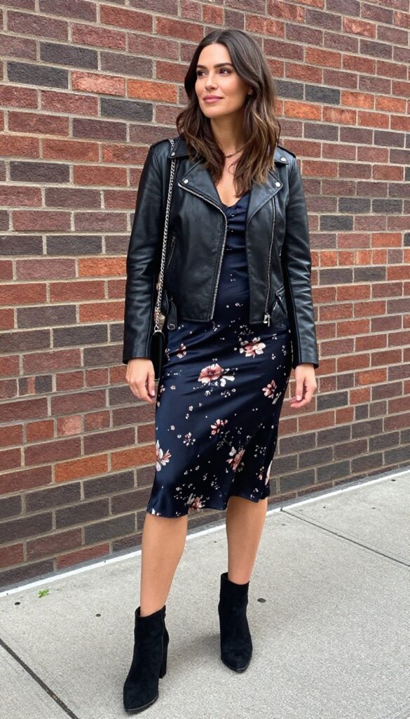 8. Leather Jacket + Slip Dress + Ankle Boots
