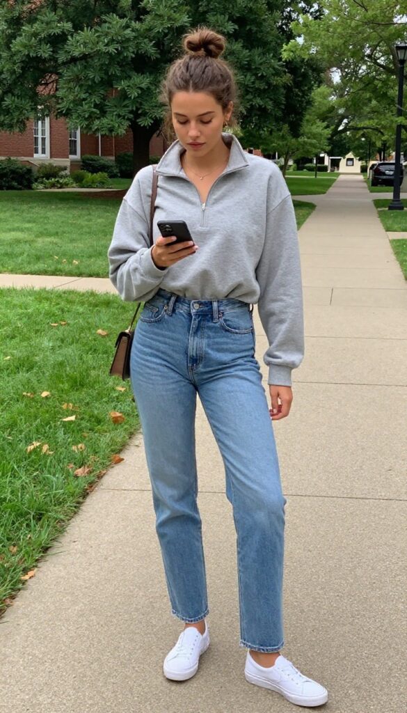 8. Quarter-Zip Pullover and Jeans
