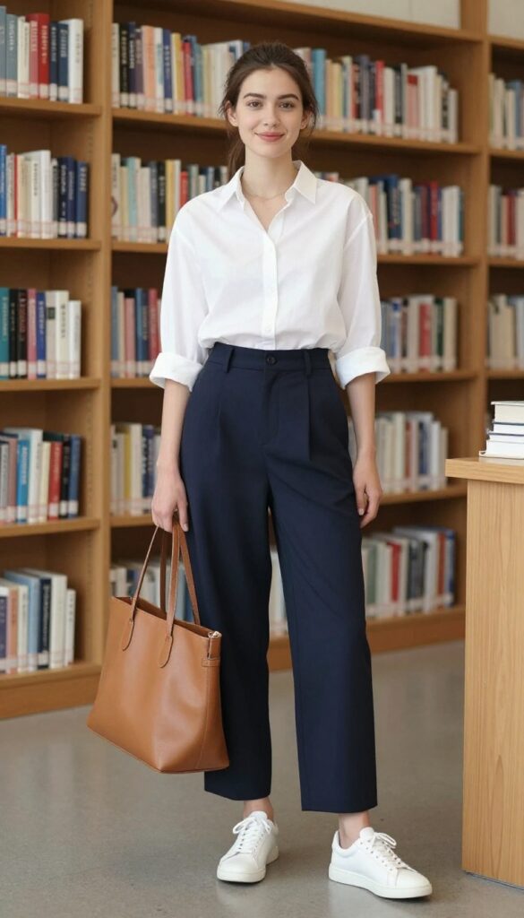 2. Button-Down Shirt with Wide-Leg Trousers