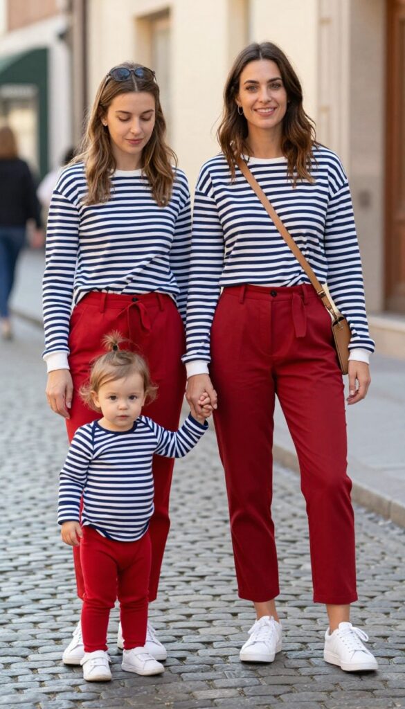 4. Striped Breton Tops with Red Pants