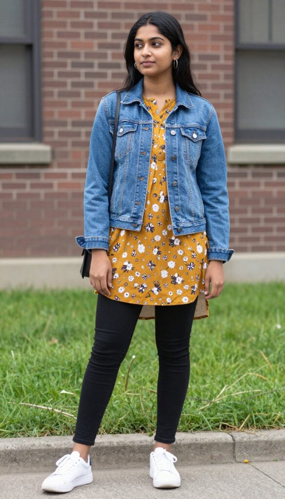 4. Denim Jacket over a Printed Kurta