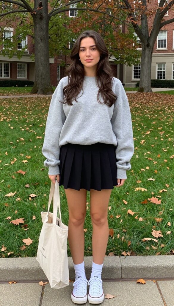 4. Crewneck Sweatshirt and Pleated Skirt