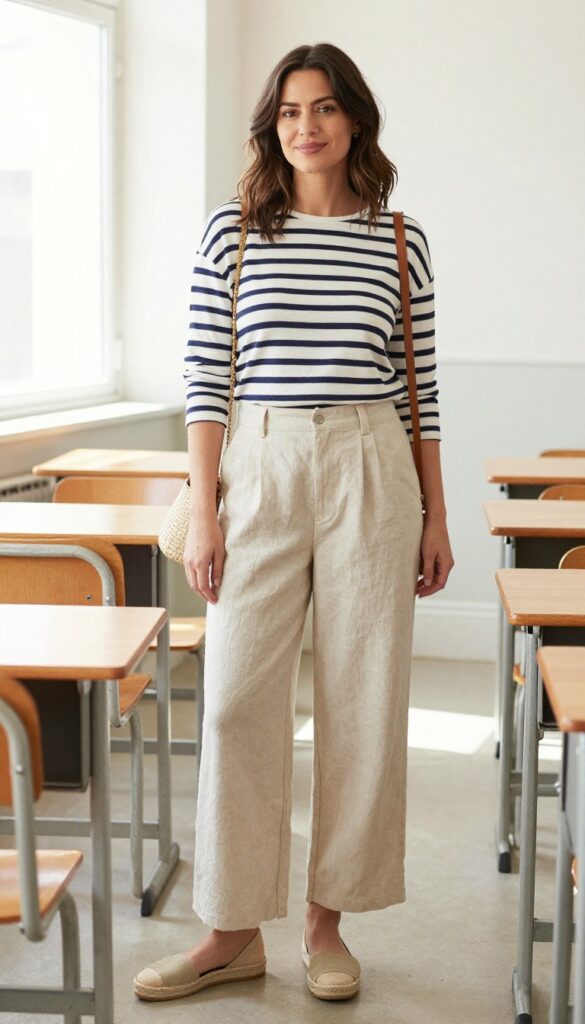 9. Striped Breton Top with Cropped Pants and Espadrilles