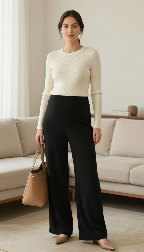 11. Wide-Leg Trousers with a Fitted Knit Top