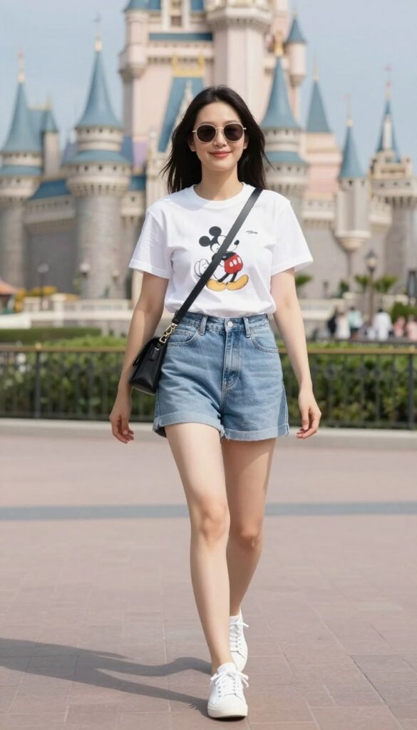 1. Classic Denim Shorts + Graphic Tee + Sneakers