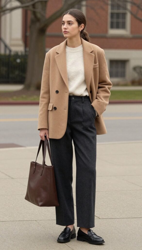 6. Wool-Blend Blazer with Wide-Leg Trousers
