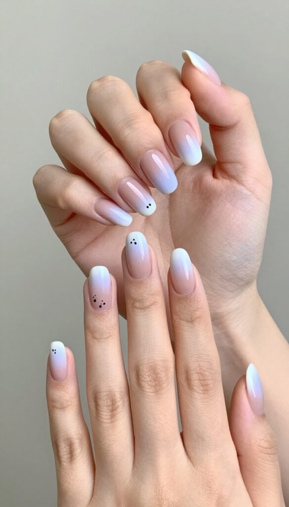 Ghostly gradient ombre nails with tiny ghost faces and matte finish