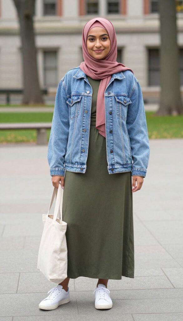 6. Denim Jacket and Maxi Dress