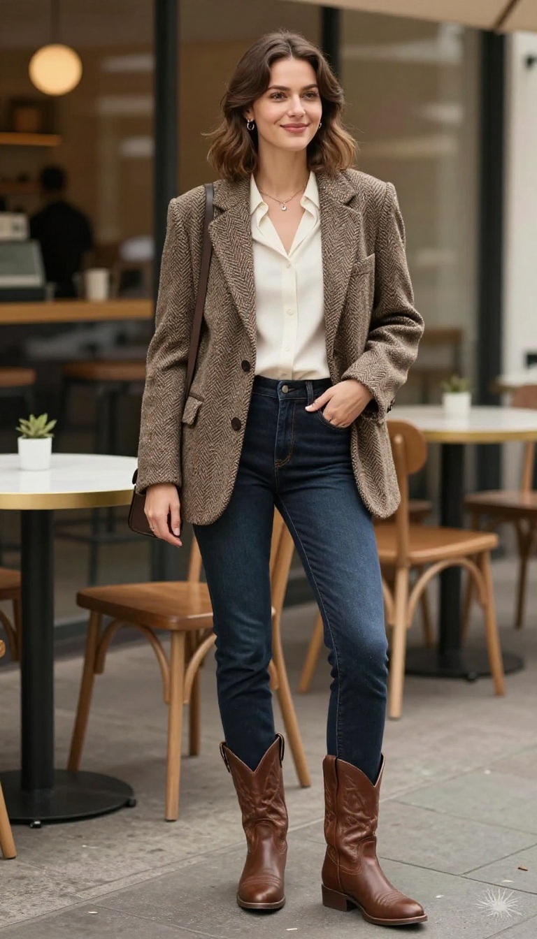 9. Rustic Blazer with Dark Wash Jeans