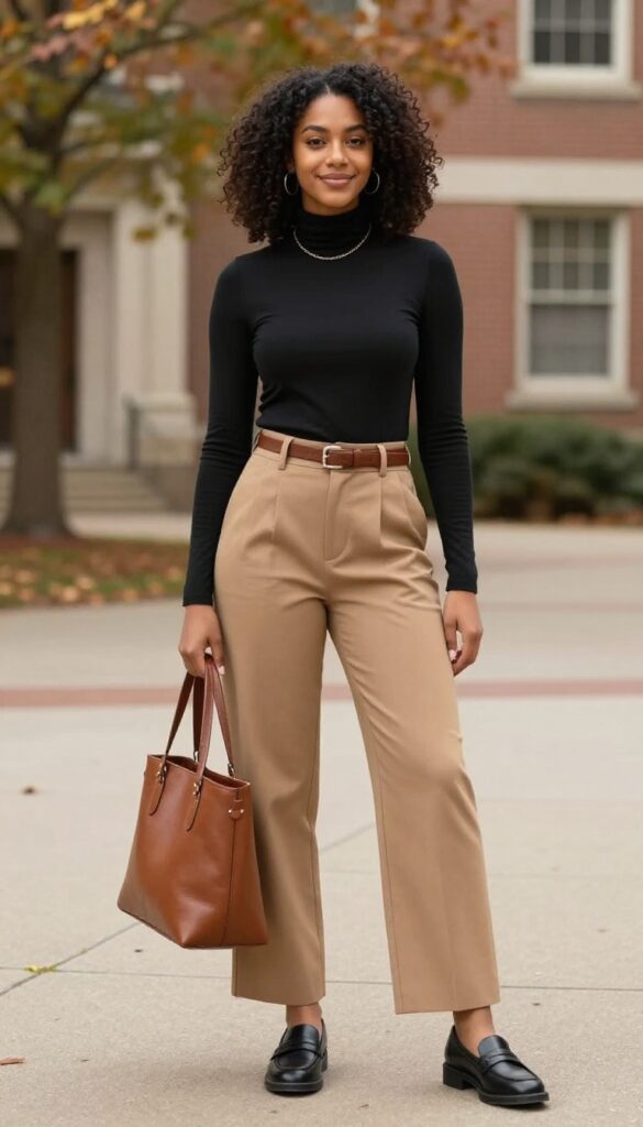 4. Wide-Leg Trousers & Fitted Turtleneck