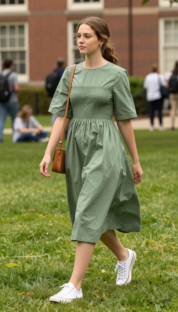2. Cotton Midi Dress with Sneakers