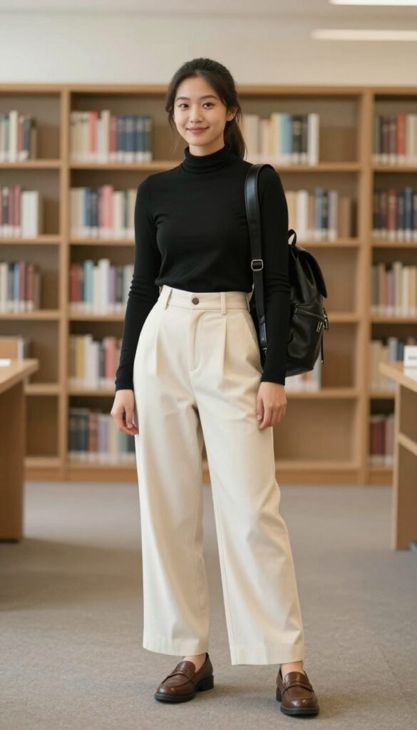 3. High-Waisted Trousers and a Fitted Top