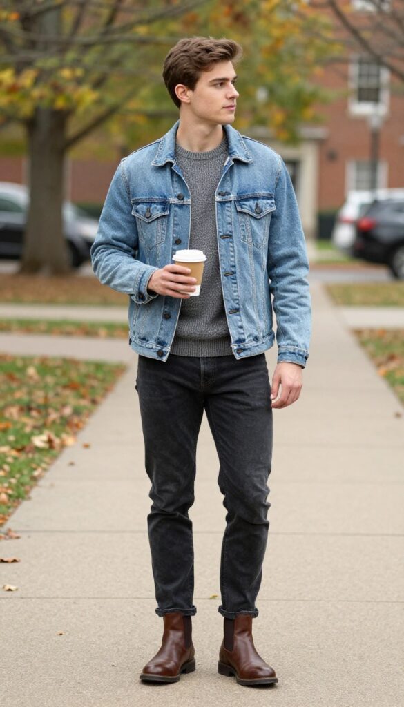 8. Denim Jacket Over a Knit Sweater