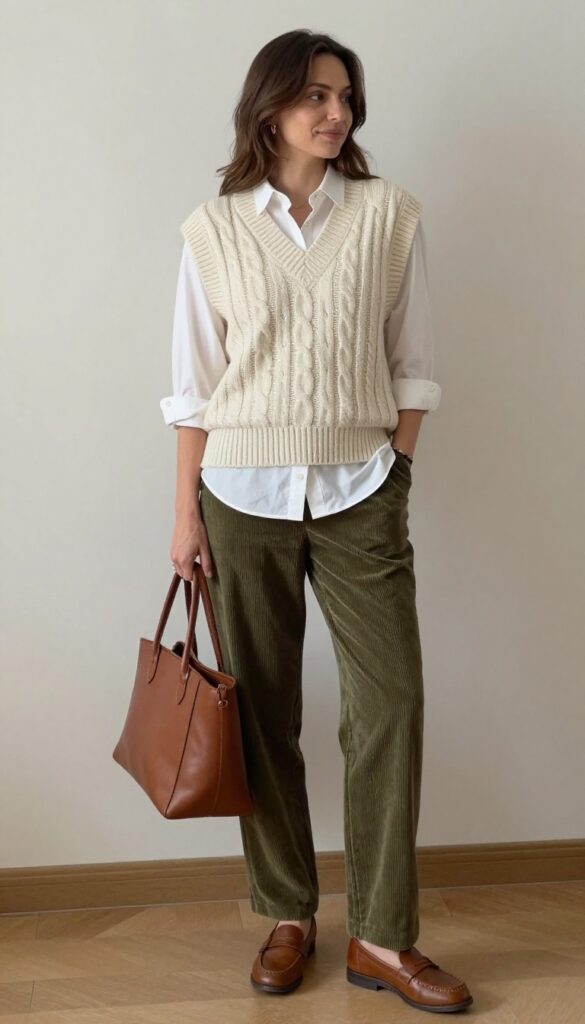 10. The Sweater Vest + Button-Down + Corduroy Pants