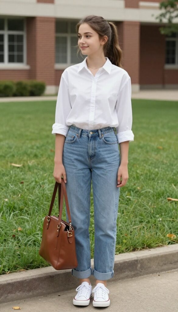 5. Button-Down Shirt with Cuffed Jeans