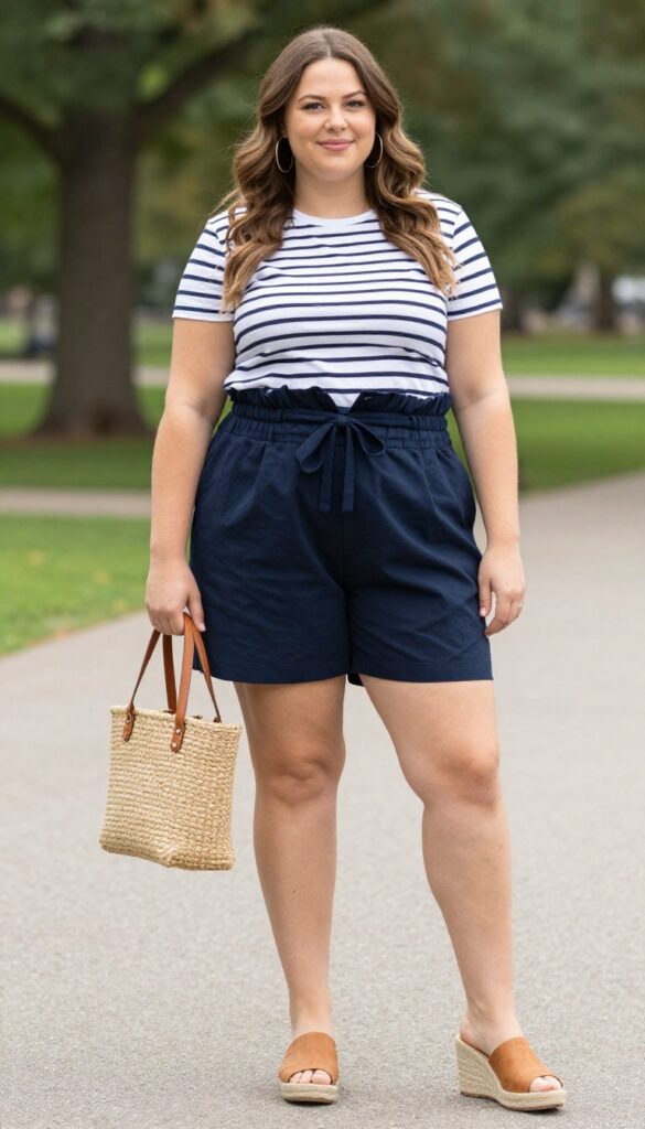 6. Paperbag Waist Shorts + a Striped Tee + Espadrilles
