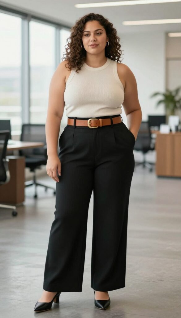 3. Wide-Leg Trousers + Knit Tank + Statement Belt
