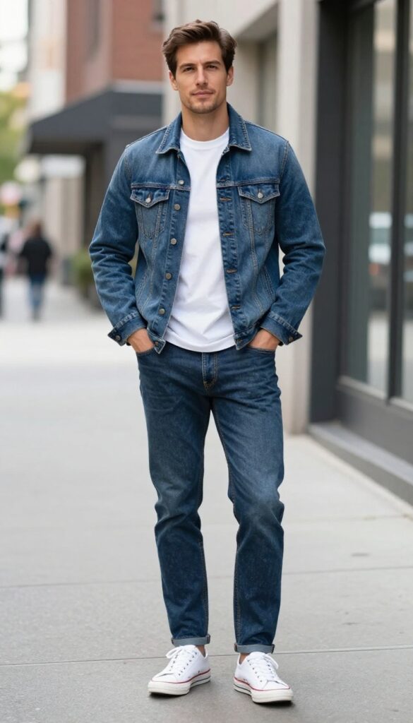 1. The Denim Jacket and Chinos Combo