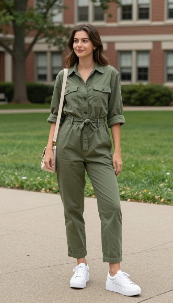 15. Utility Jumpsuit and Sneakers