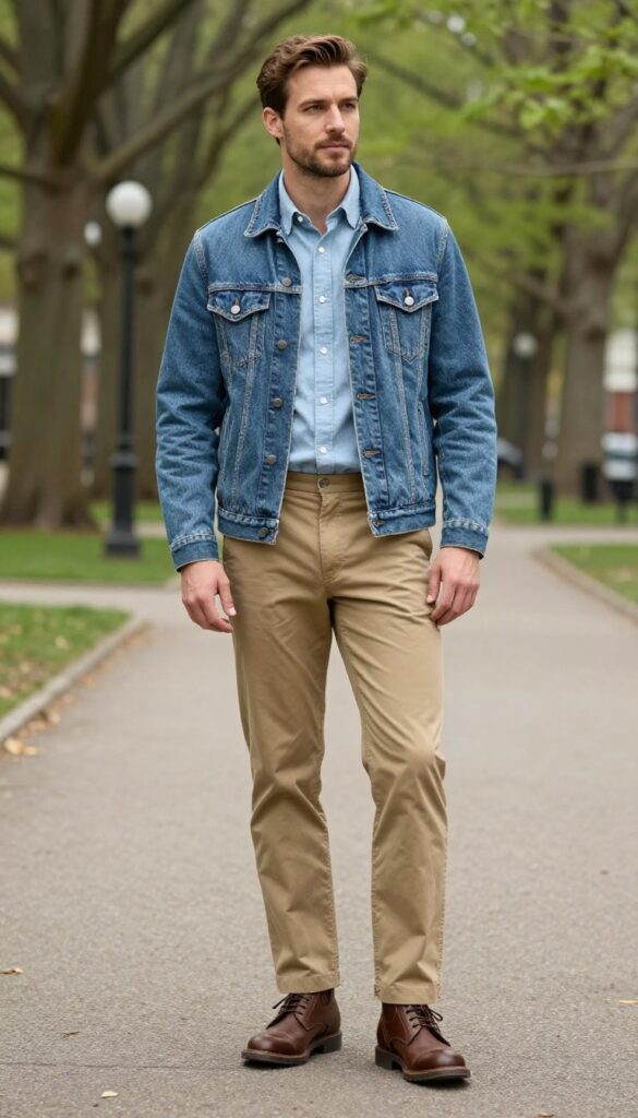 7. Denim Jacket with Khaki Chinos