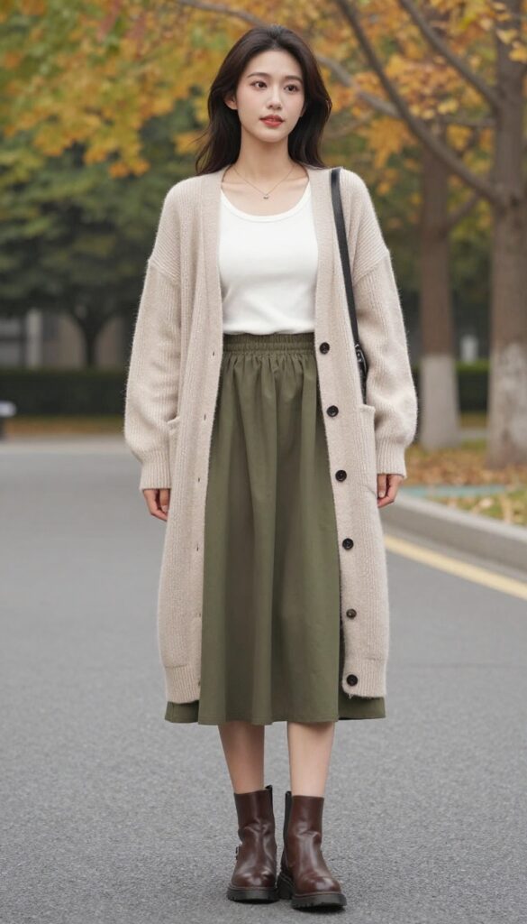 7. Cardigan and Midi Skirt